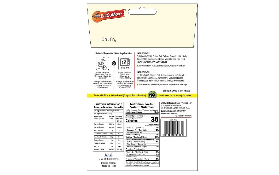 EatSuMore Dal Fry    Pack  55 grams